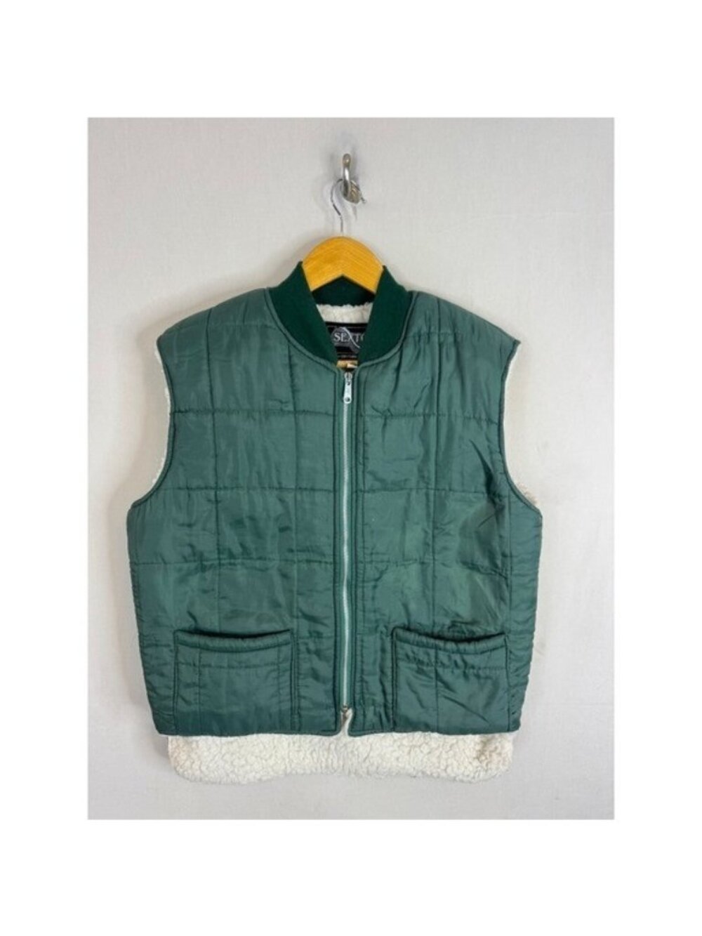 Vintage Sexton Century 21 Quilted Sherpa Lined Vest Green Mens M Canada High Low